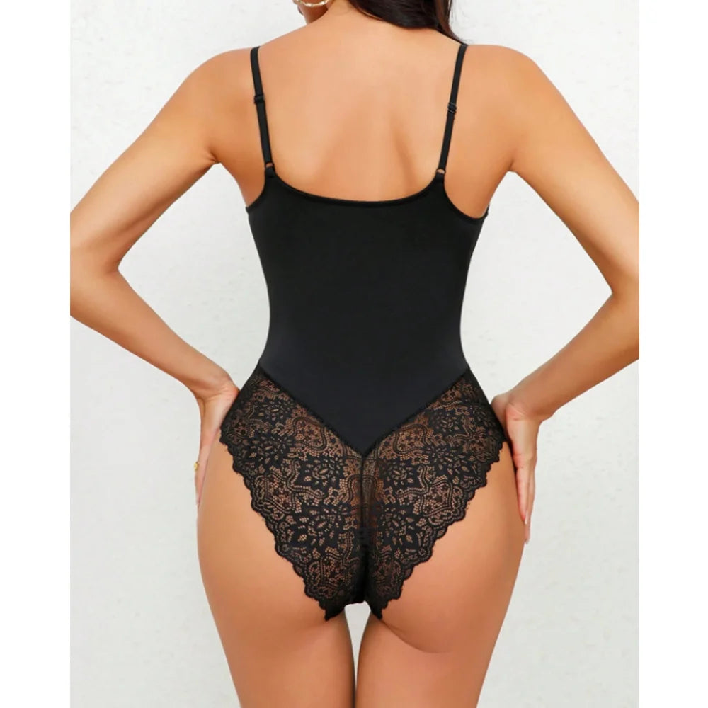 Women's Seamless Lace Thin Strap Bodysuit Sleeveless One Piece Shapewear Butt Lifter Slimmer Abdomen Corset
