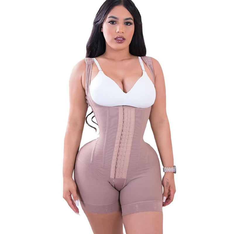 Fajas Women's High Double Compression Garment Abdomen Control Hool-eyes Tummy Control Adjustable Bodysuit With Bones Body Shaper