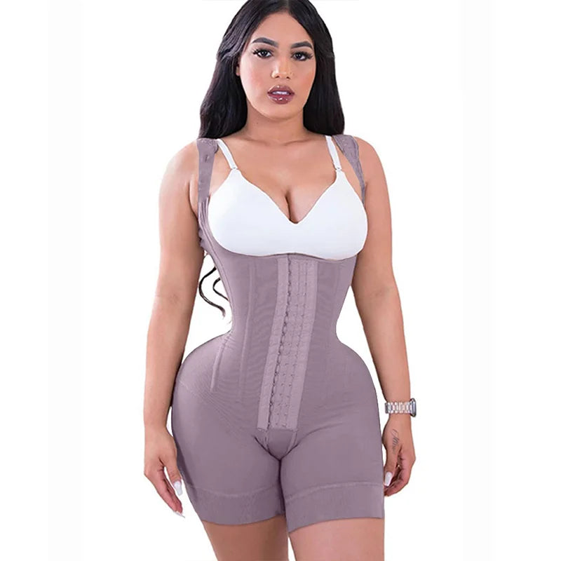 Fajas Women's High Double Compression Garment Abdomen Control Hool-eyes Tummy Control Adjustable Bodysuit With Bones Body Shaper