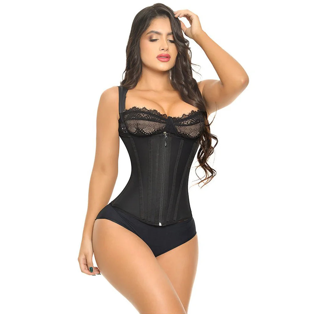 Tummy Control Corset Waist Trainer Vest Breasted Double Compression with Zipper and Hook-eyes Bone Shaping Tank Top