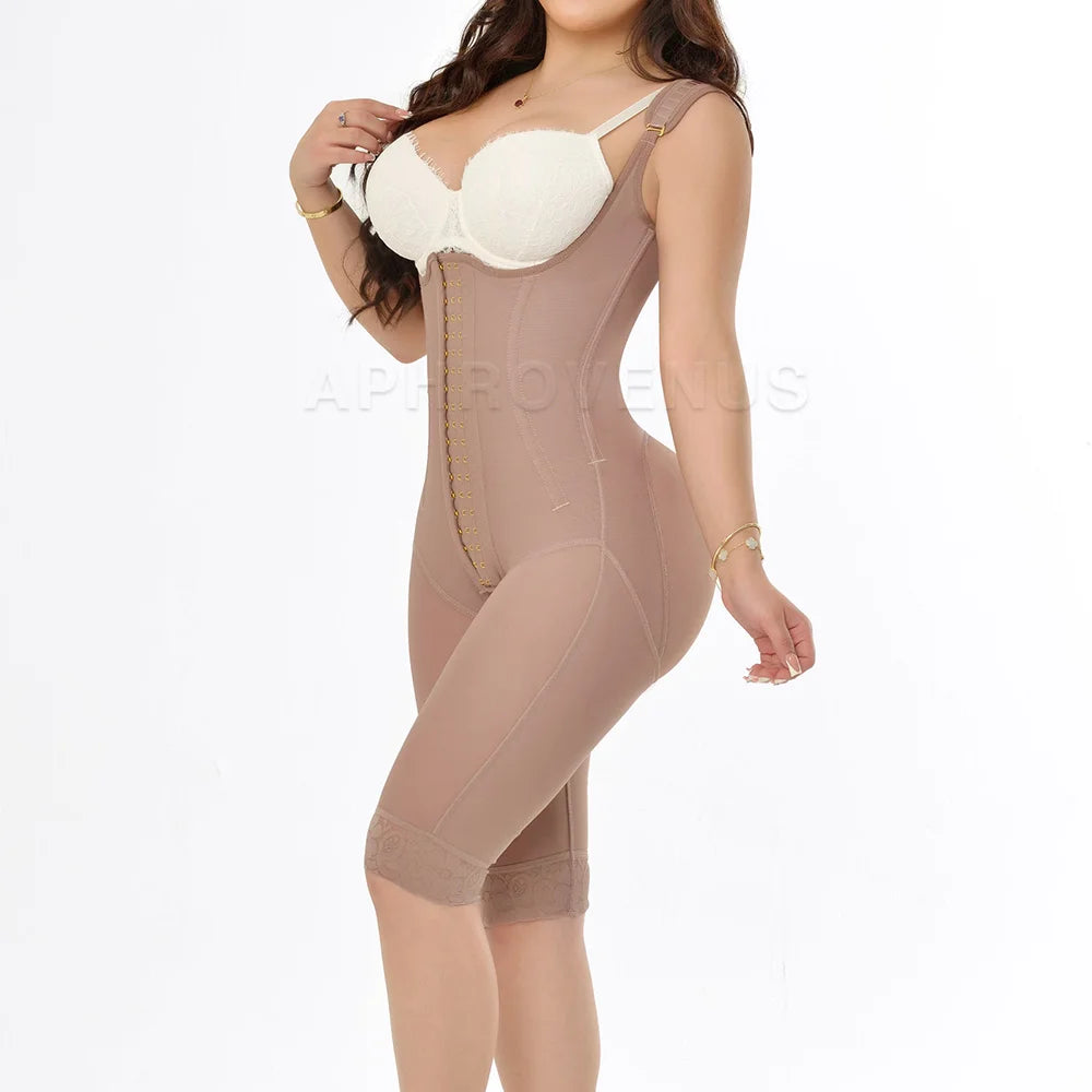 Fajas High Compression Body Shaper with Bones Fabric Abdominal Control Adjustable Shoulder Clasps and Buttock Butt Lifter