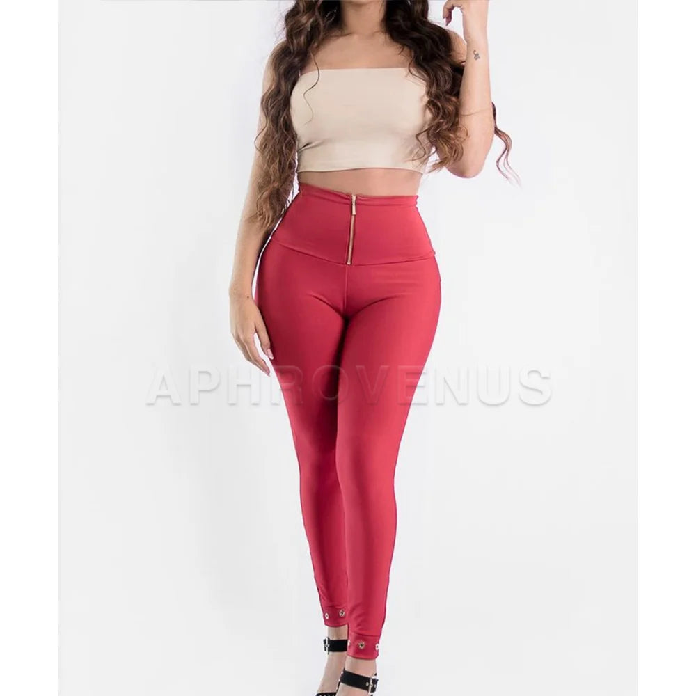 Women High Waisted Leggings Butt Lifter Pants Front Zipper Slimming Weight Loss Shaper Workout Belly Control Pants