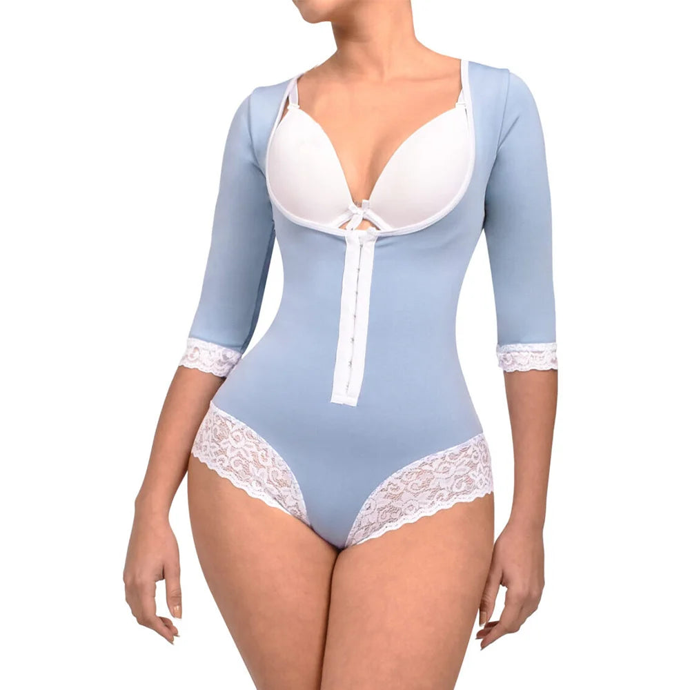 Fajas Women's Compression Garment With Long Sleeves Straps Hook Closure Shapewear Waist Trainer Tummy Control Body Shaper