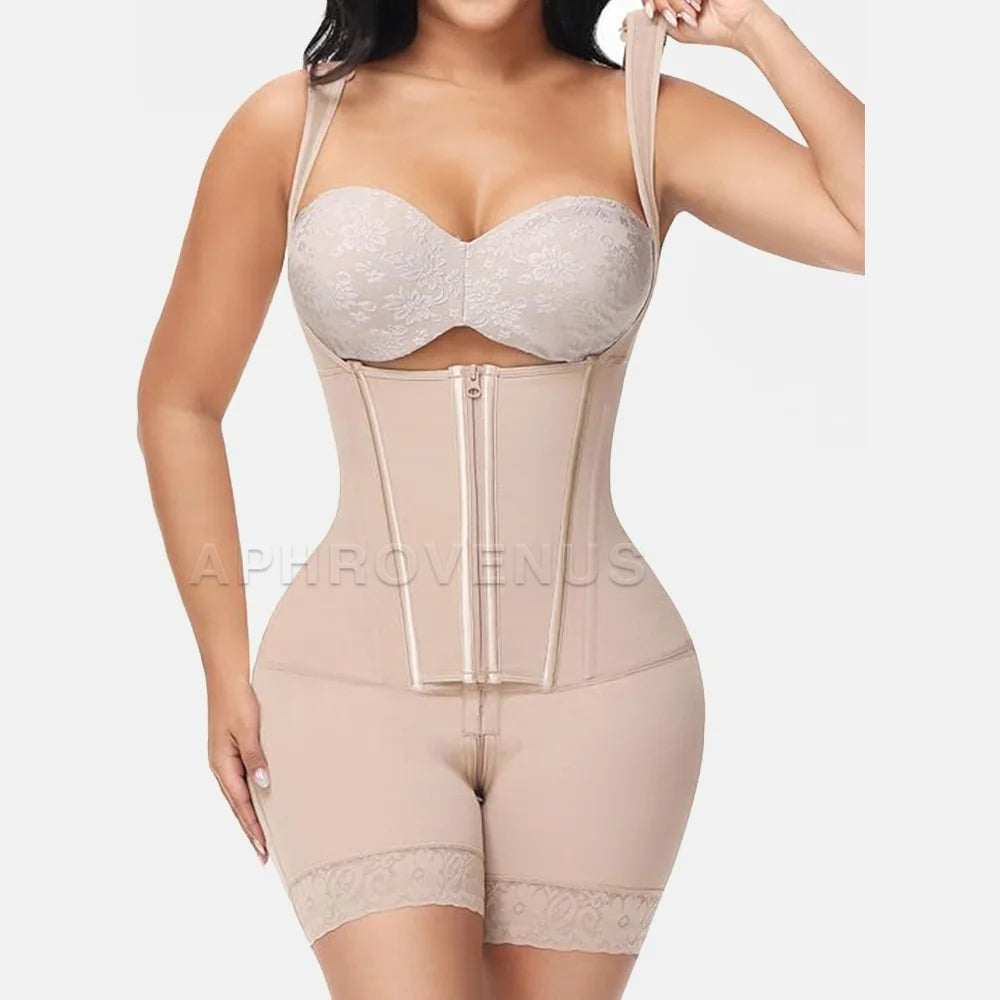 Women Full Body Shaper Double Compression Tummy Control Post Surgery Shapewear Butt Lifter with Zipper Crotch