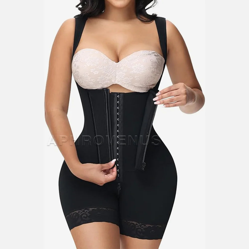 Women Full Body Shaper Double Compression Tummy Control Post Surgery Shapewear Butt Lifter with Zipper Crotch