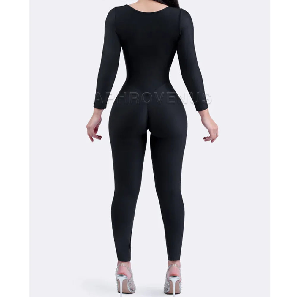 Women Full Body Shaper Slimming High Compression Shapewear Waist Trainer Post Surgery Compression Garment with Long Sleeves