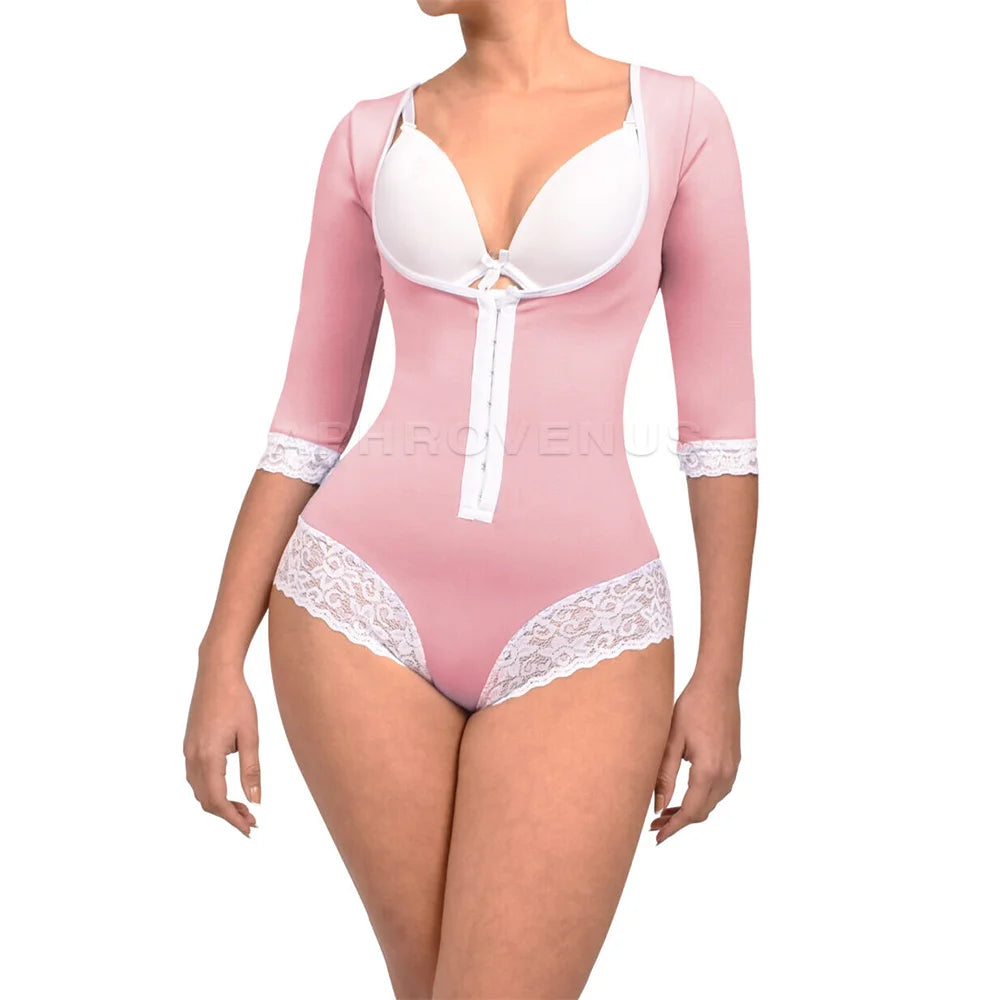 Fajas Women's Compression Garment With Long Sleeves Straps Hook Closure Shapewear Waist Trainer Tummy Control Body Shaper
