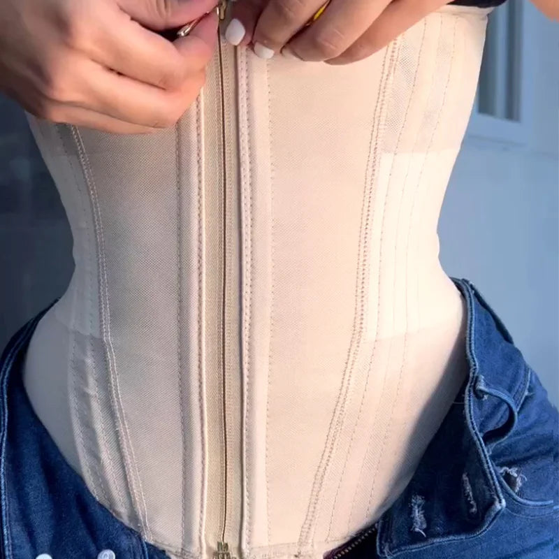 Double Compression Waist Trainer Adjustable Zipper and Hook-eyes Bone Women Body Shaper Flat Belly Corset