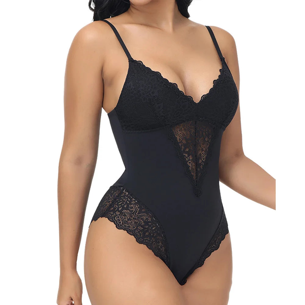 Women's Seamless Lace Thin Strap Bodysuit Sleeveless One Piece Shapewear Butt Lifter Slimmer Abdomen Corset