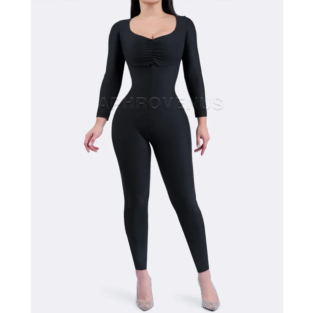 Women Full Body Shaper Slimming High Compression Shapewear Waist Trainer Post Surgery Compression Garment with Long Sleeves