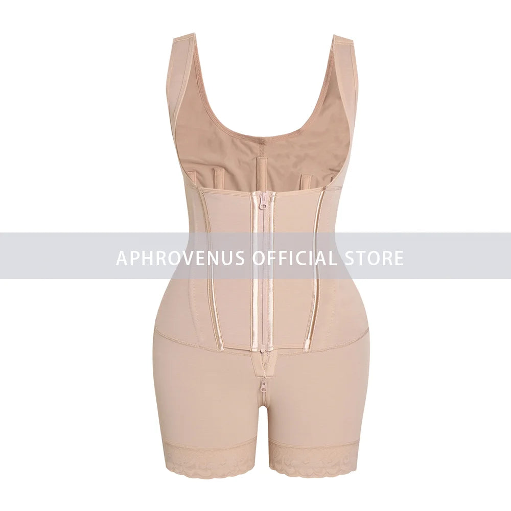 Women Full Body Shaper Double Compression Tummy Control Post Surgery Shapewear Butt Lifter with Zipper Crotch