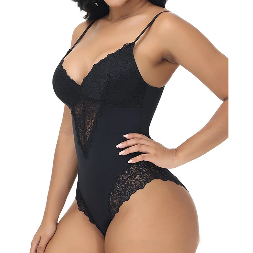 Women's Seamless Lace Thin Strap Bodysuit Sleeveless One Piece Shapewear Butt Lifter Slimmer Abdomen Corset