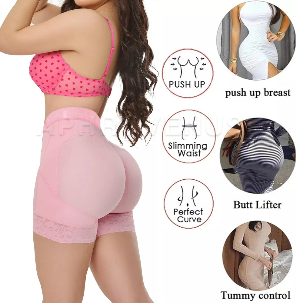 Pink Butt Lifter Shorts for Women High Waist Shapewear Waist Trainer Slimming Compression Underwear