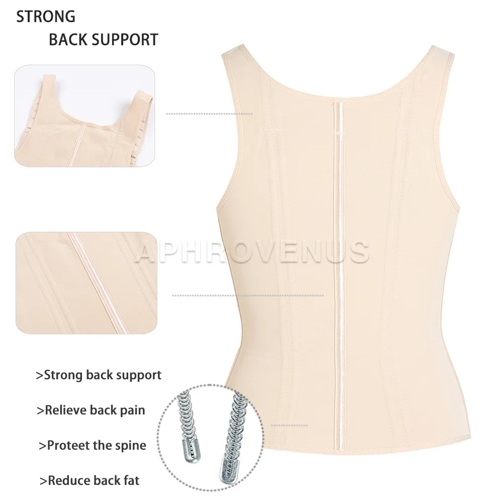 Women Double Compression Waist Trainer Corset with Bone Adjustable Zipper and Hook-eyes Flat Belly Body Shaper