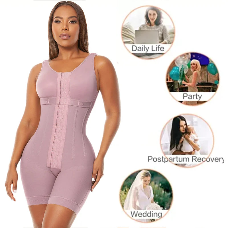 High Compression Slimming Postpartum  Full Body Shaper Waist Trainer Post Liposuction Shapewear With Bones