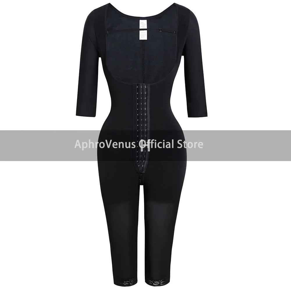 Women Long Sleeve Open Bust Full Bodysuit Tummy Control Compression Shapewear Workout Jumpsuit Body Shaper