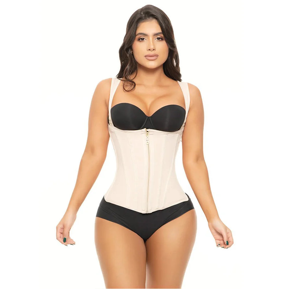 Tummy Control Corset Waist Trainer Vest Breasted Double Compression with Zipper and Hook-eyes Bone Shaping Tank Top