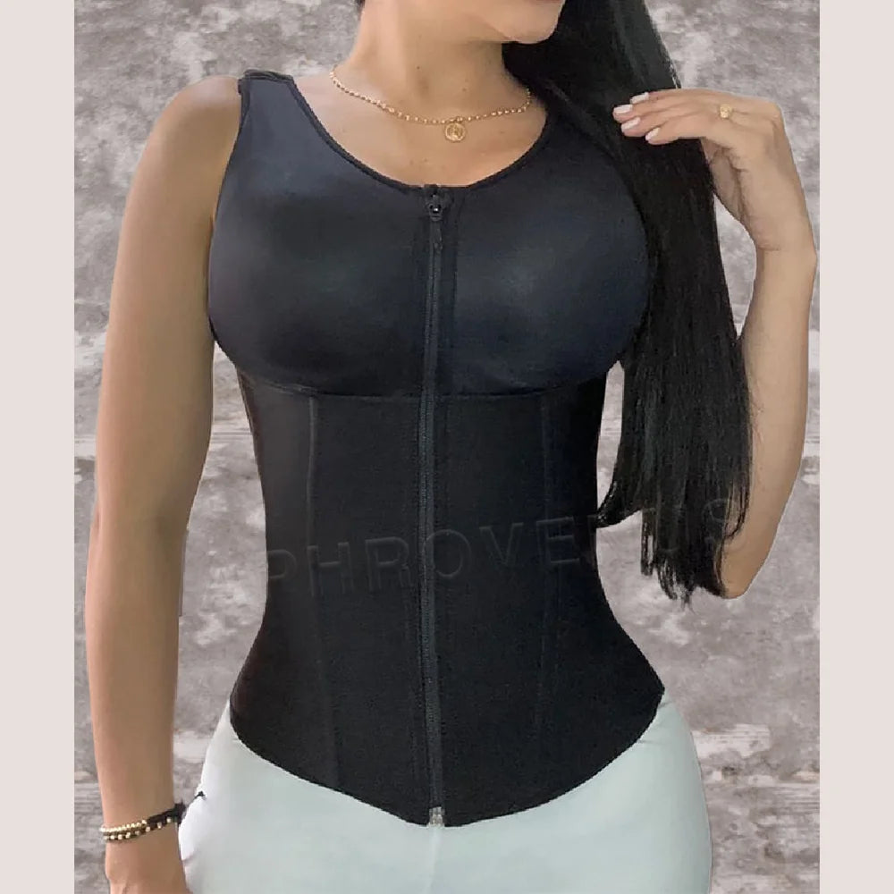 Women Front Zipper and Hook-eyes inside Design Waist Trainer Tops Slimming Shaper Vest Belt Flat Belly Corset