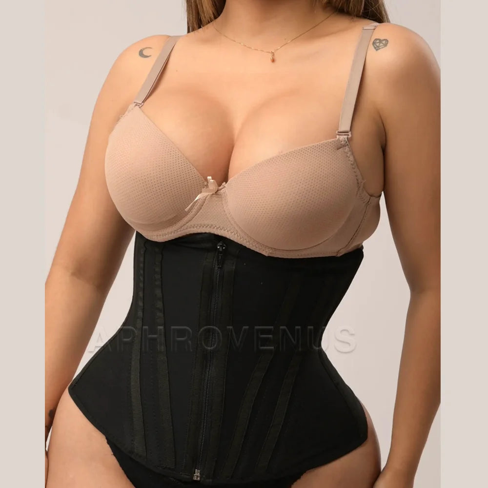 Double Compression Waist Trainer Belts with Bones Flat BellyShapewear with Zipper Inside Hooks Body Shaper
