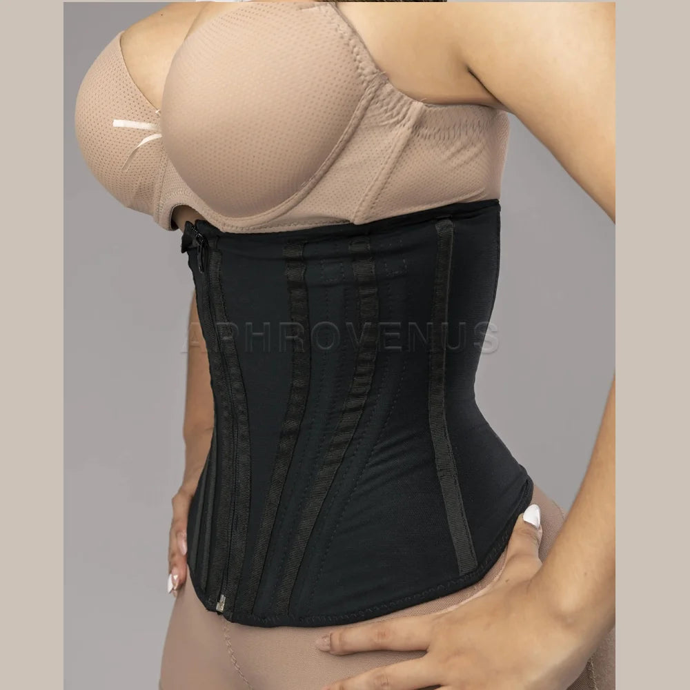 Double Compression Waist Trainer Belts with Bones Flat BellyShapewear with Zipper Inside Hooks Body Shaper