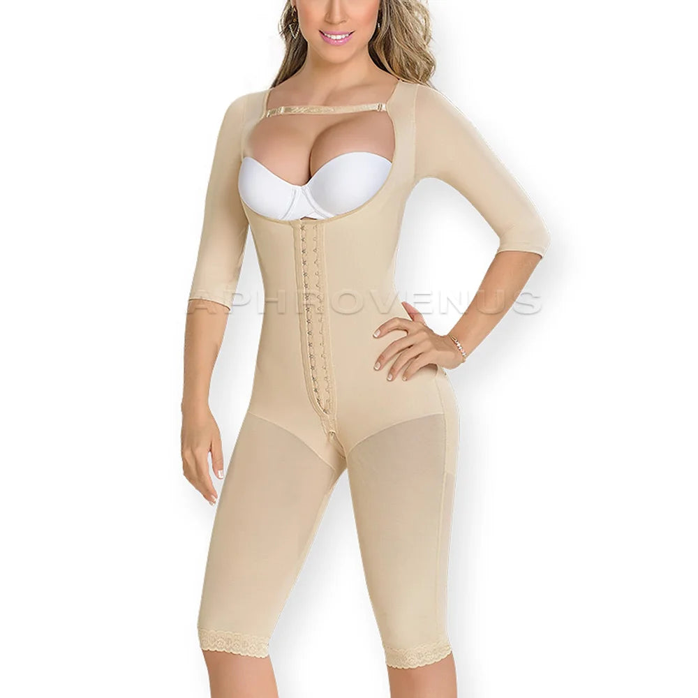 Women Long Sleeve Open Bust Full Bodysuit Tummy Control Compression Shapewear Workout Jumpsuit Body Shaper