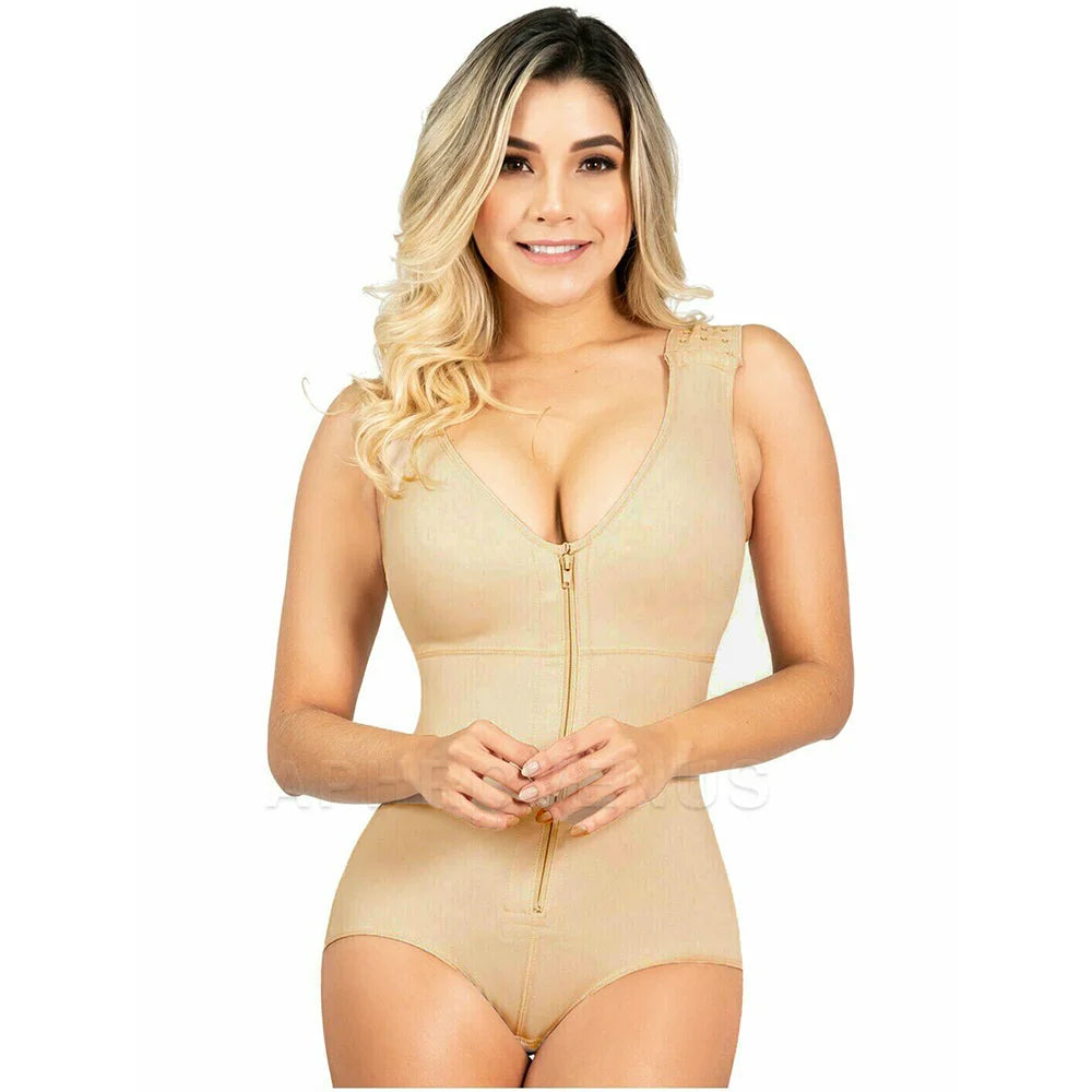 Women Front Zipper Compression Belly Slimming Body Shaper Garment Adjustable Straps Waist Trainer Shapewear