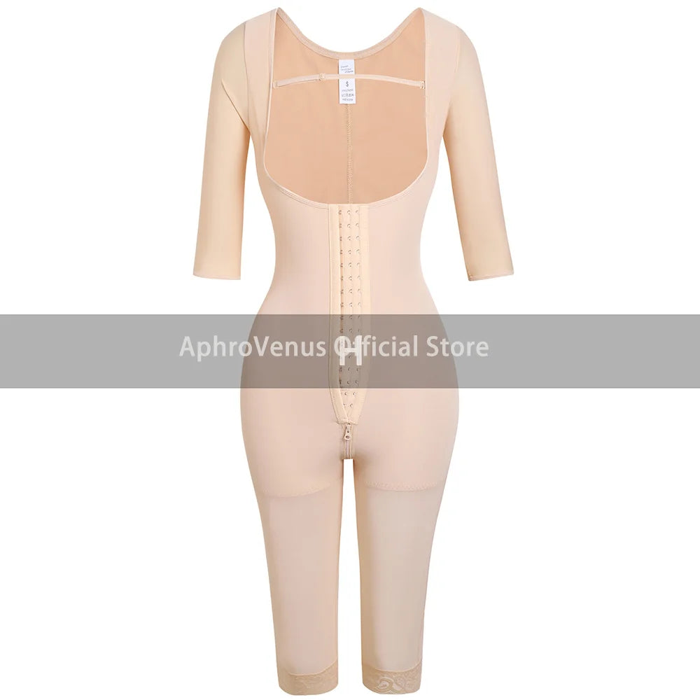 Women Long Sleeve Open Bust Full Bodysuit Tummy Control Compression Shapewear Workout Jumpsuit Body Shaper
